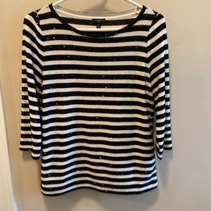 Talbot's Sequined Black / White Striped Tunic !! Size Petite M, Non Smoker